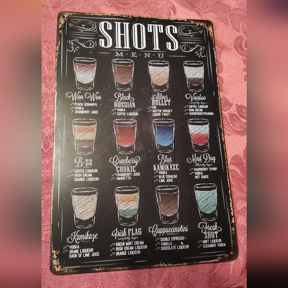 Erlood Other - ERLOOD Shots Menu Retro Vintage Bar Metal Tin Sign Poster Style Wall Art Pub Bar